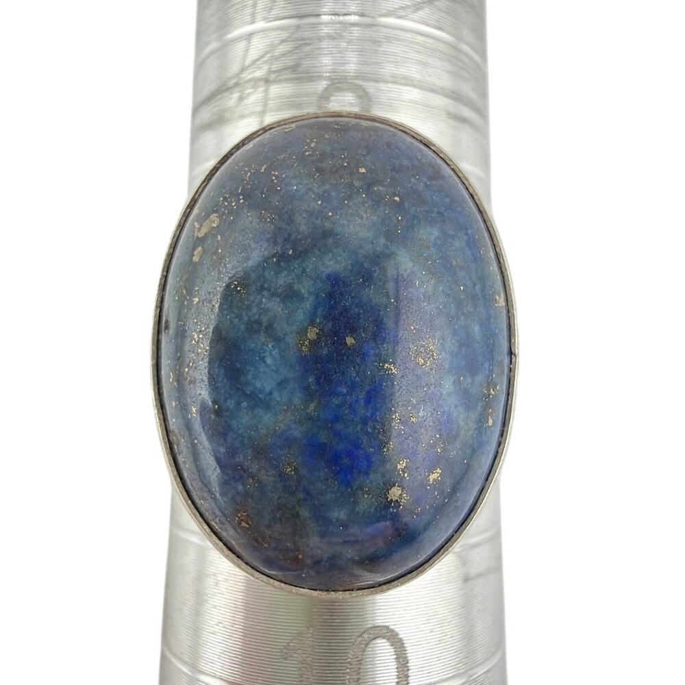 Sterling Silver Oval Lapis Lazuli Calcite Pyrite Ring Size 9